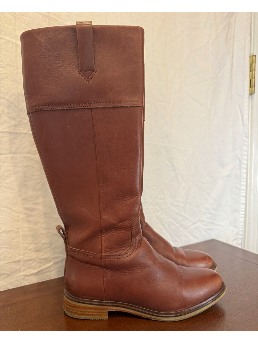Clarks Brown Leather Knee High Riding Boots Side Zip Round Toe US 6.5 EU 37